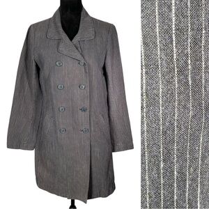 J. Jill Gray Pinstripe Jacket Cotton Linen Double Breasted Lightweight Long